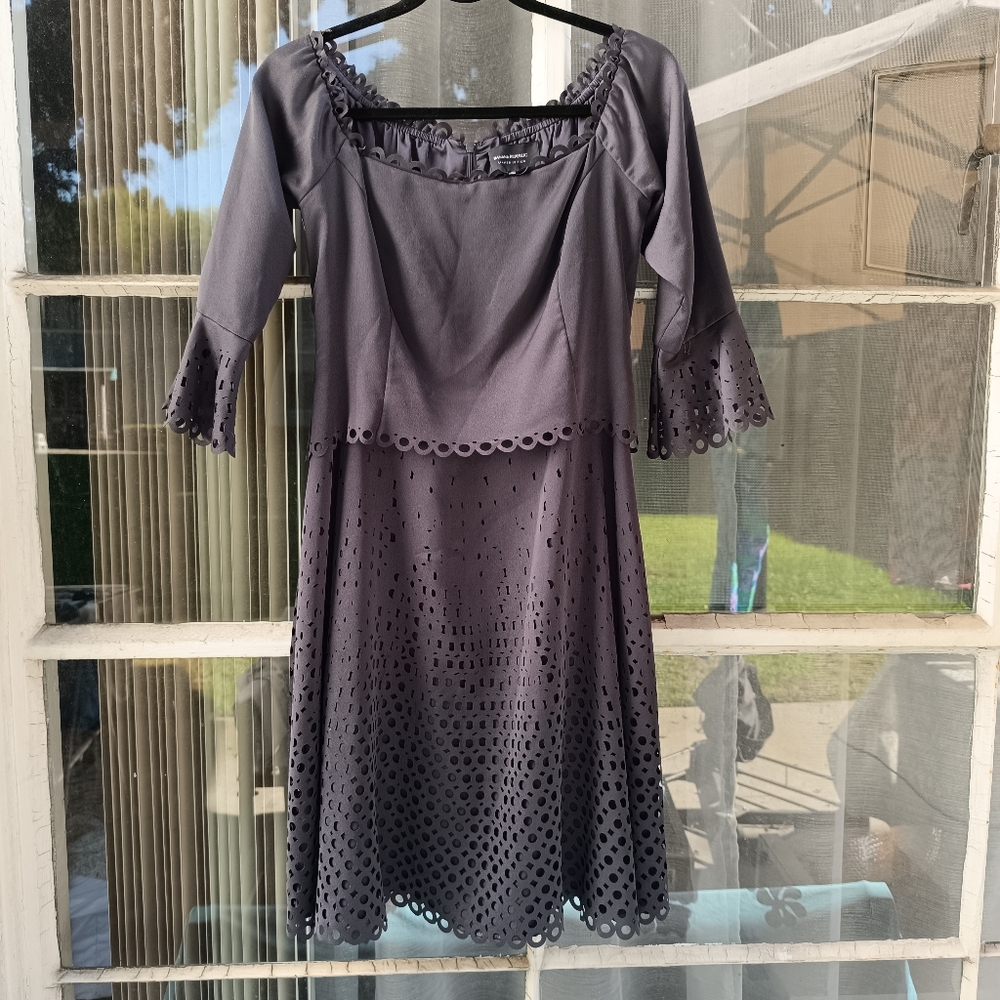 Banana Republic Limited Edition Slate Gray Laser Cut Bell Sleeve Dress Size 6
